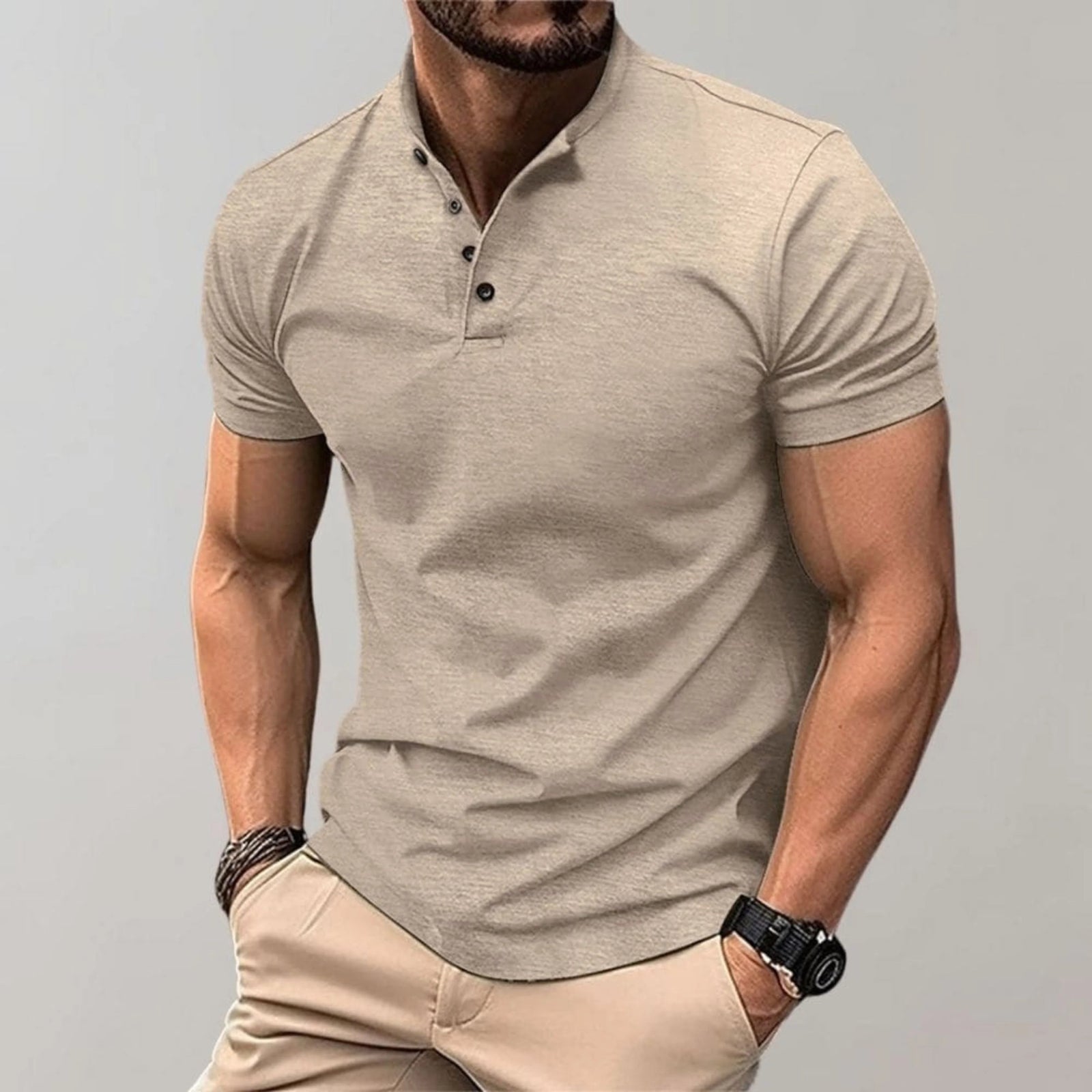 Polo Homme Ajusté Décontracté avec Col à Boutons 2
