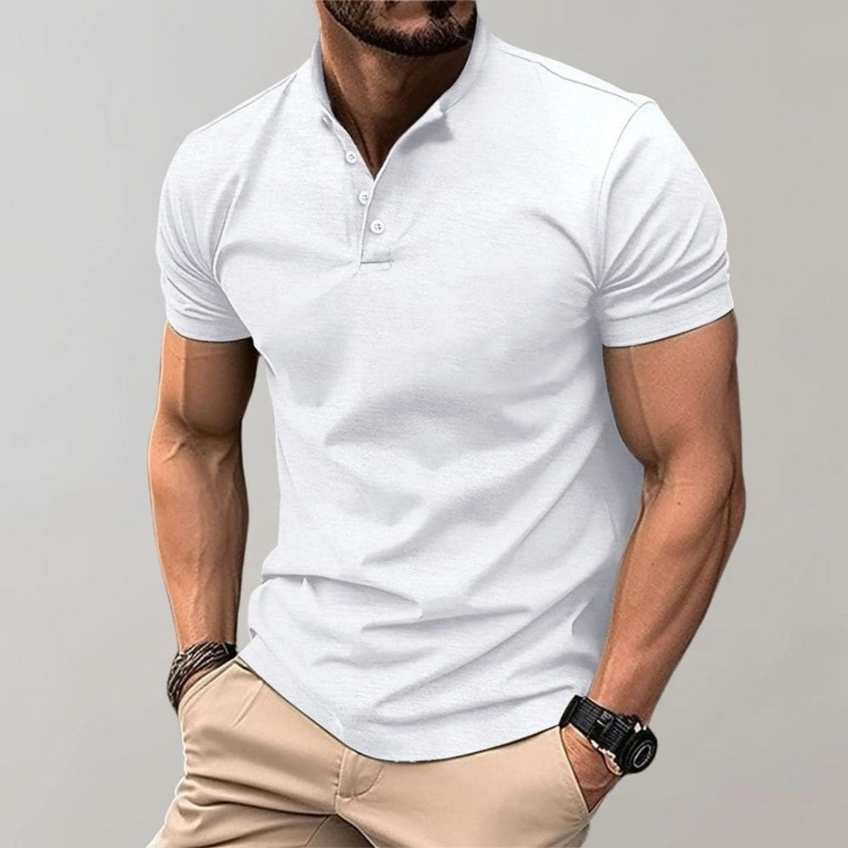 Polo Homme Ajusté Décontracté avec Col à Boutons 4