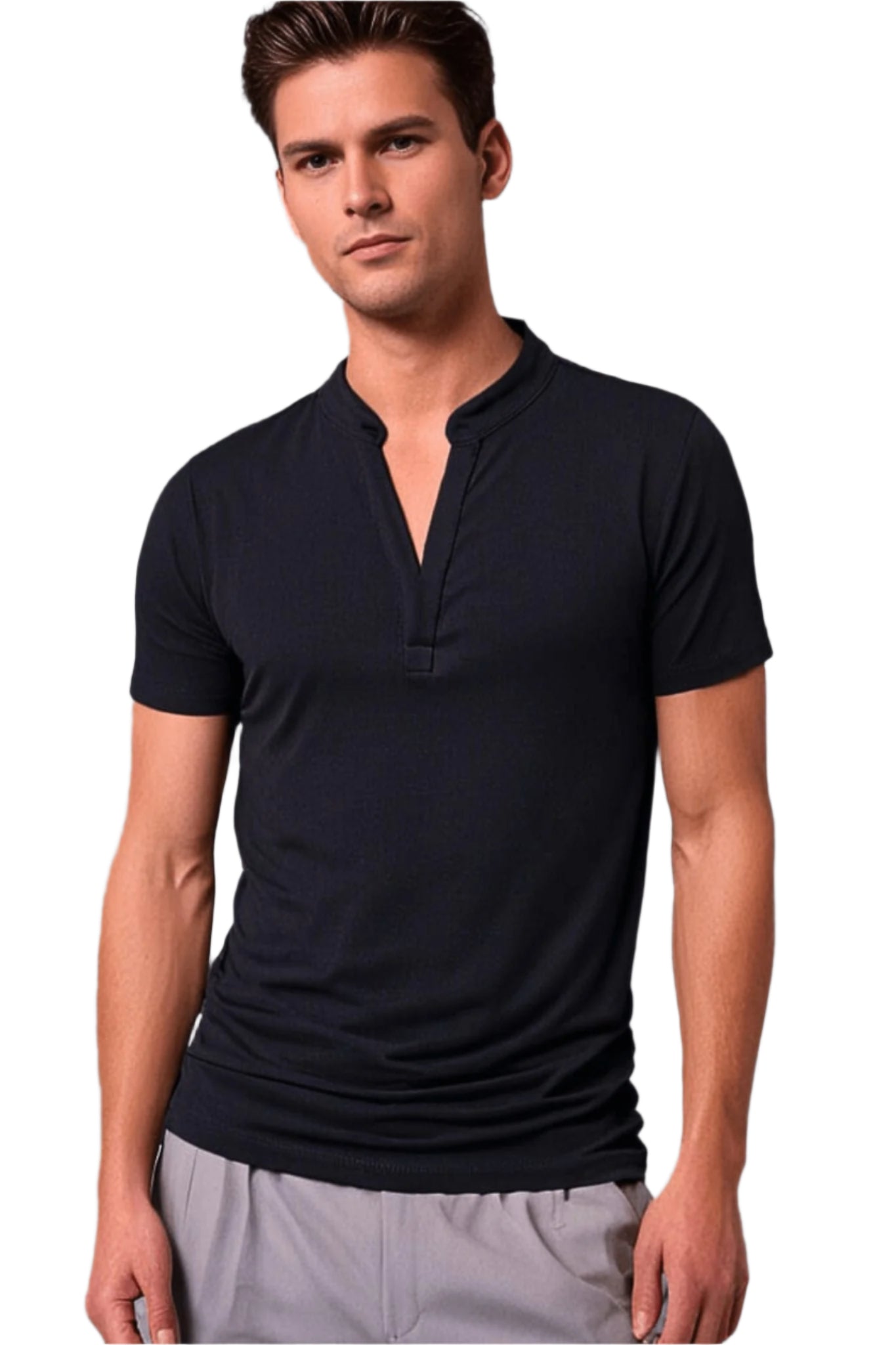 Polo Homme Casual Col V Tissu Mélangé 0