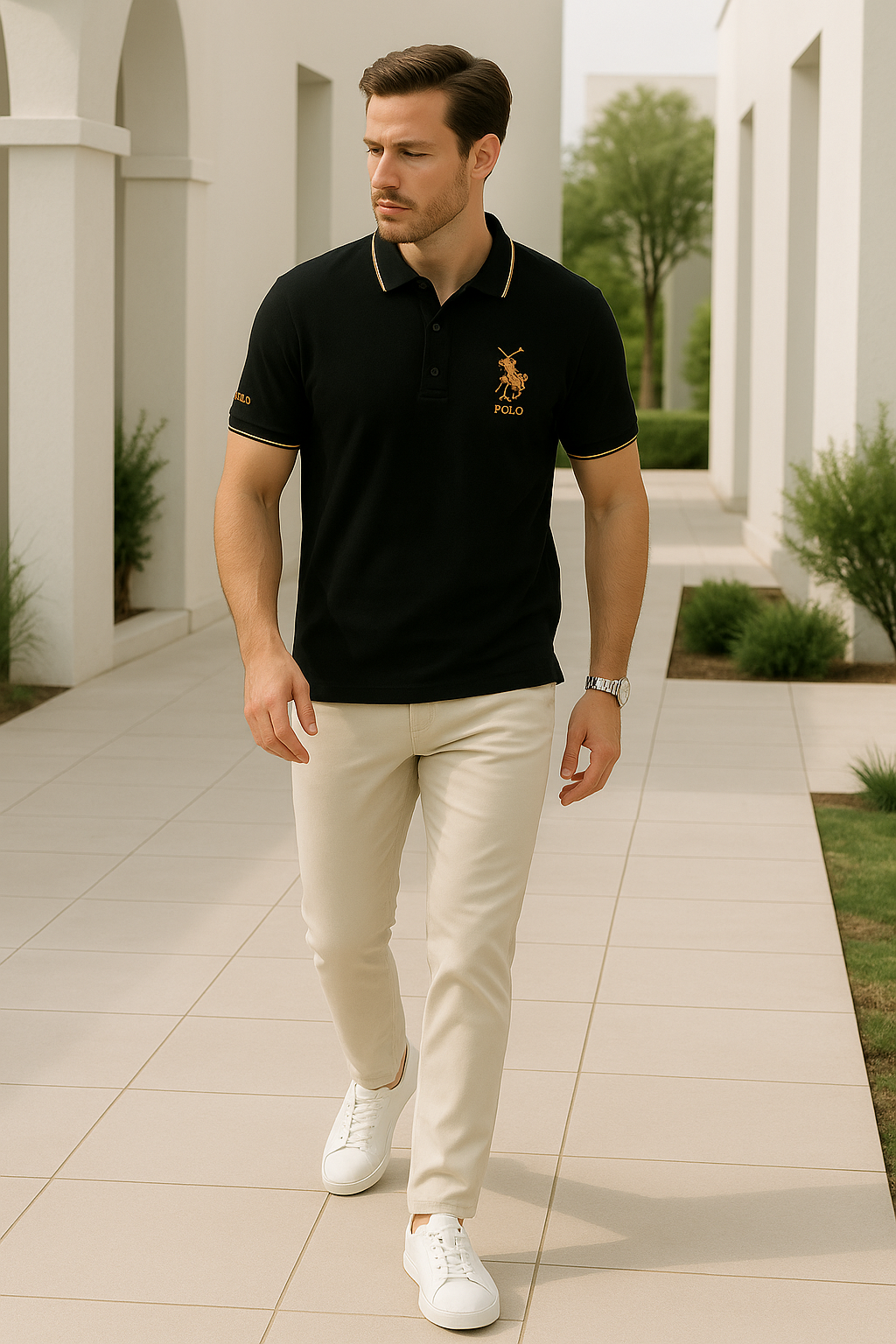 Polo Homme Manche Courte Brodé Tissu Tissé Doux 3