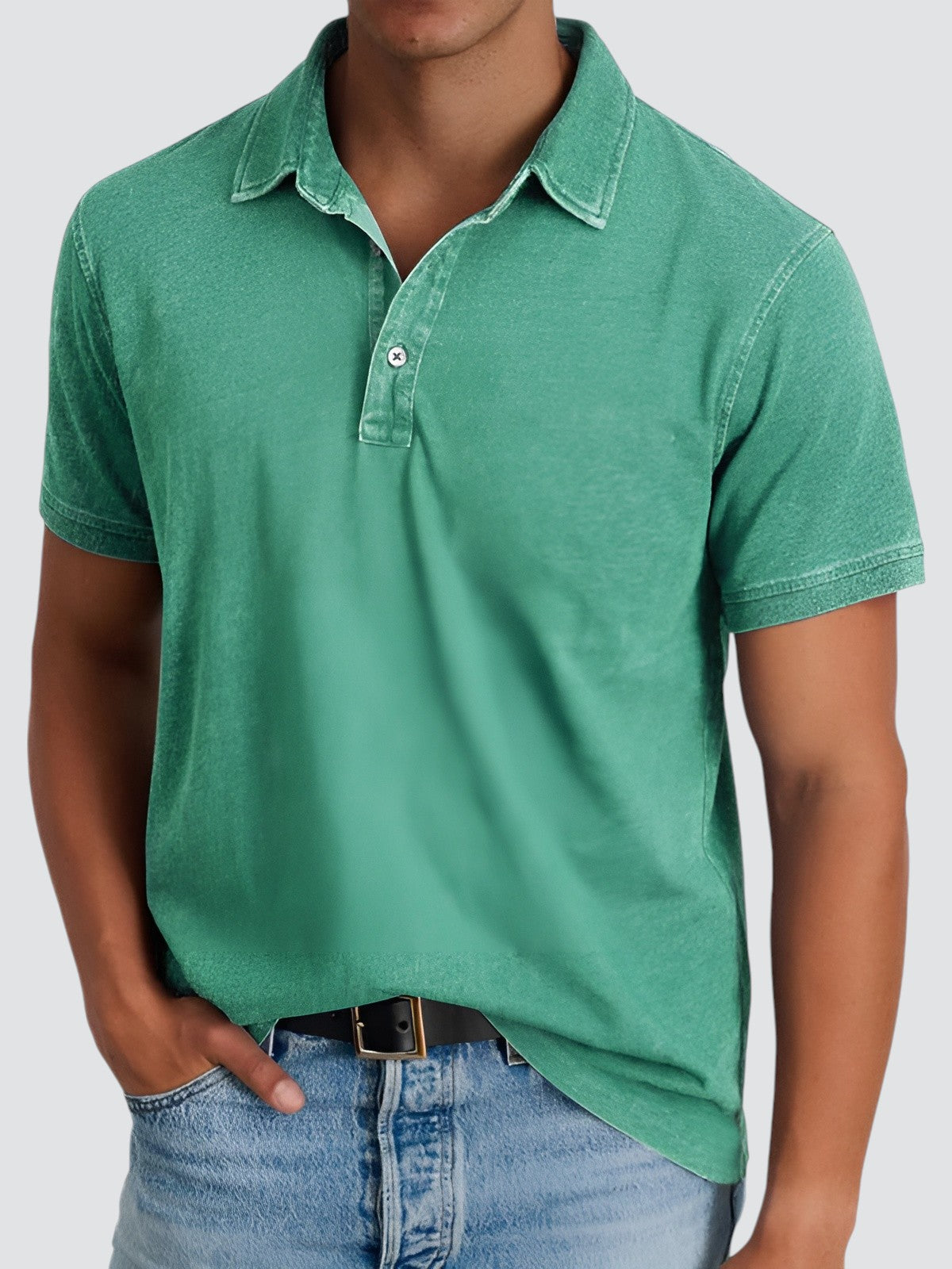 Polo Homme Manche Courte Délavé en Coton 1