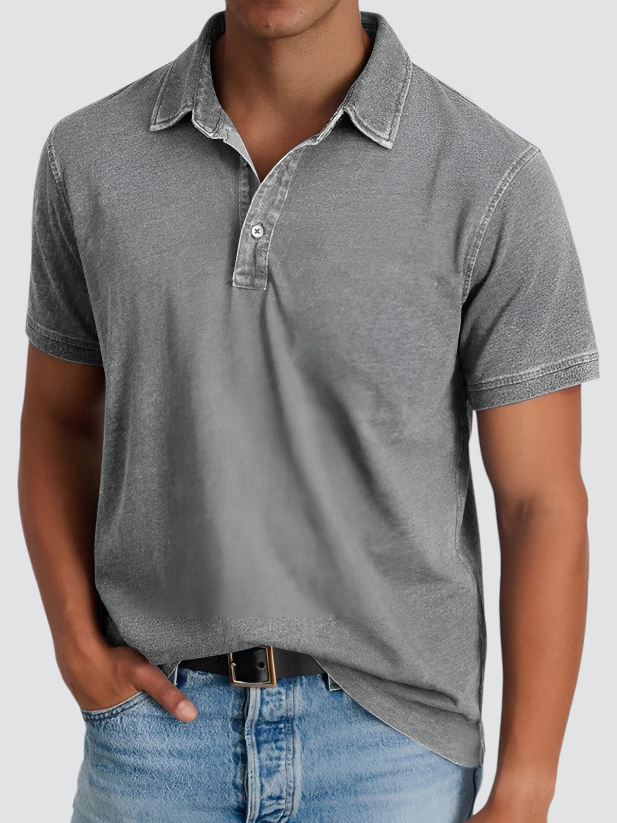 Polo Homme Manche Courte Délavé en Coton 2