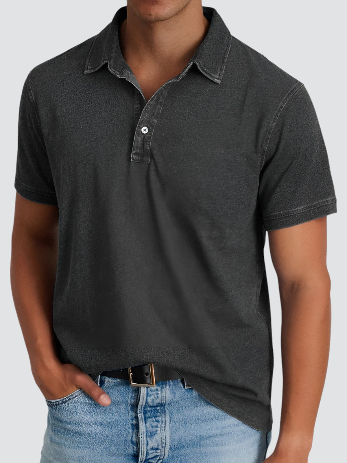 Polo Homme Manche Courte Délavé en Coton 4
