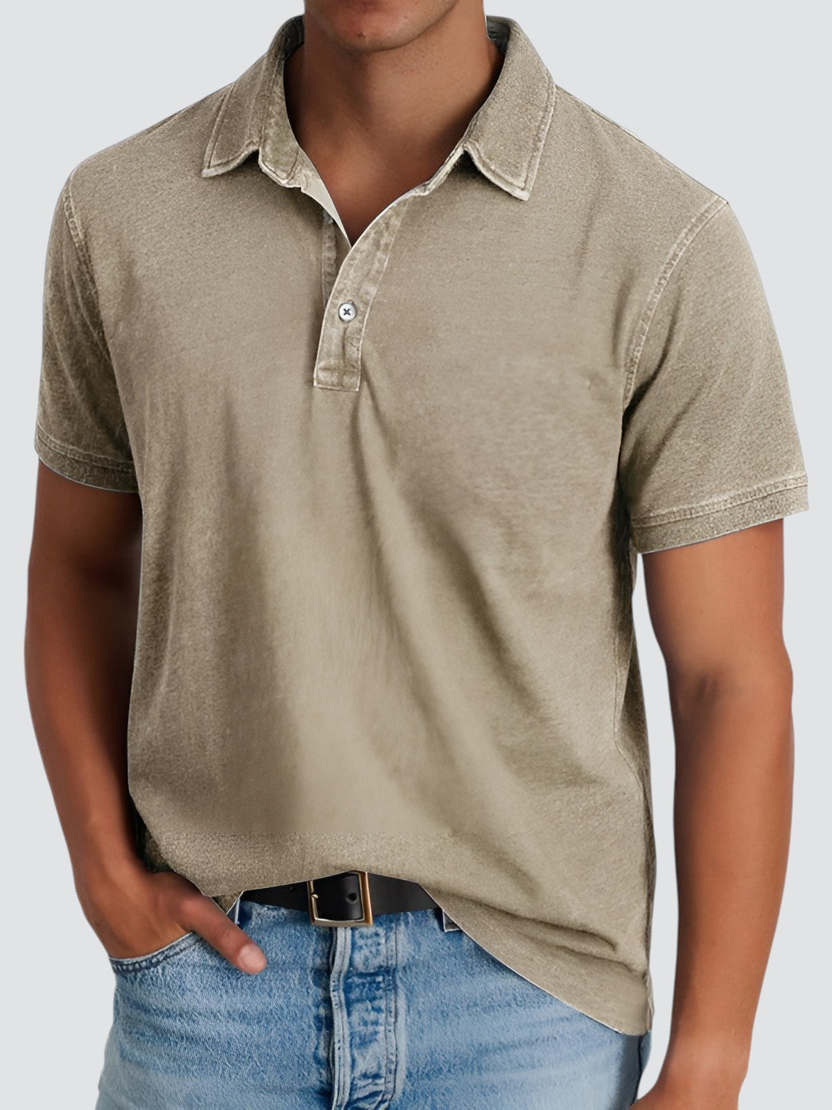 Polo Homme Manche Courte Délavé en Coton 5