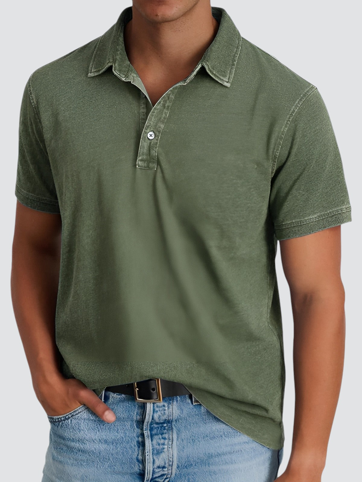 Polo Homme Manche Courte Délavé en Coton 6