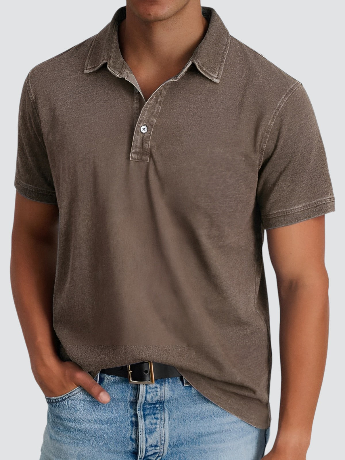 Polo Homme Manche Courte Délavé en Coton 7