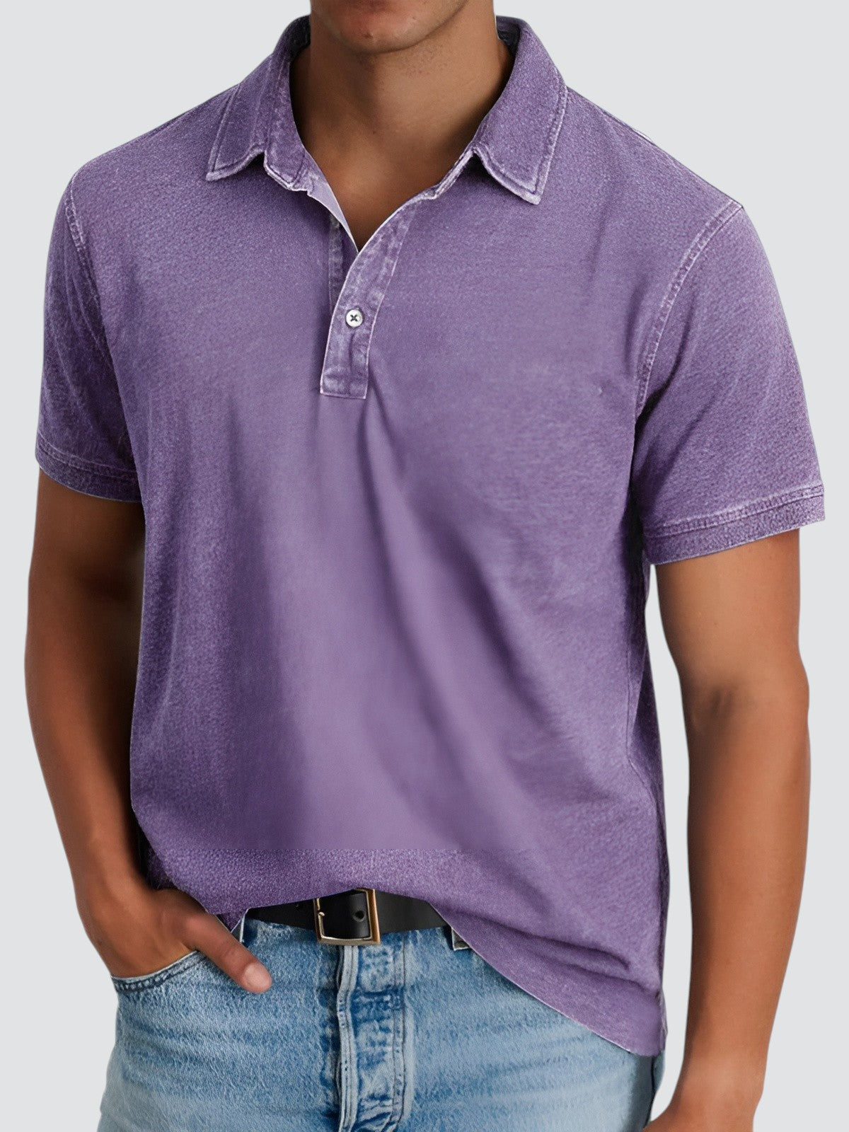 Polo Homme Manche Courte Délavé en Coton 8