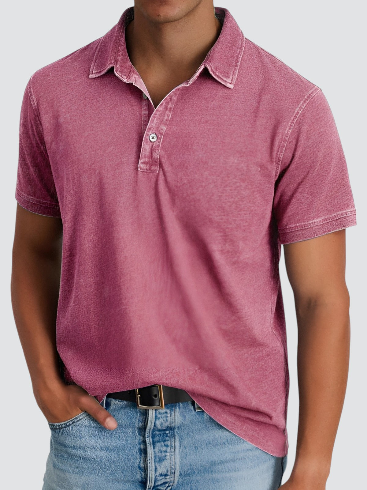 Polo Homme Manche Courte Délavé en Coton 9