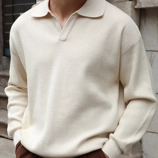 Polo Homme Manche Longue Col en V Décontracté 4