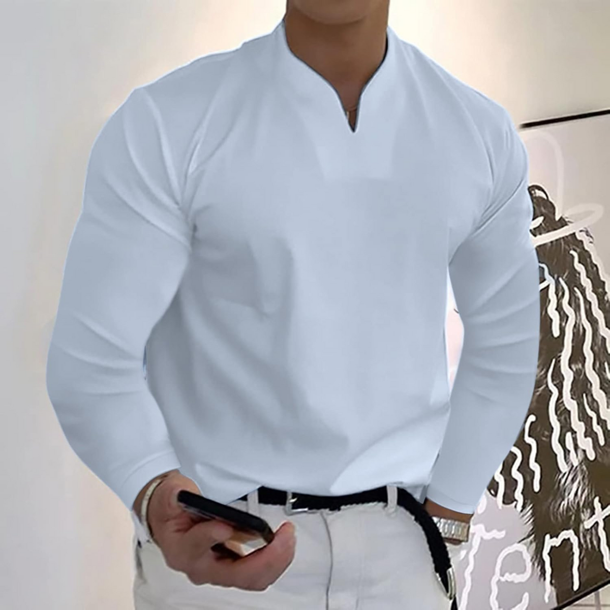 Polo Homme Manches Longues Col V 0