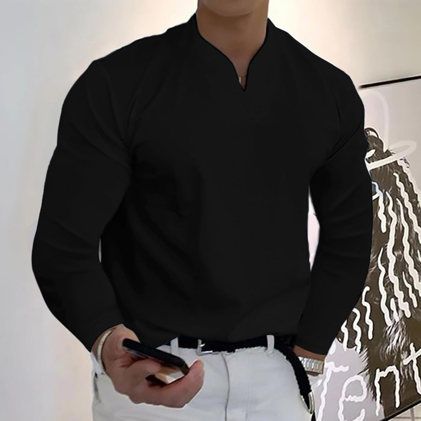 Polo Homme Manches Longues Col V 10