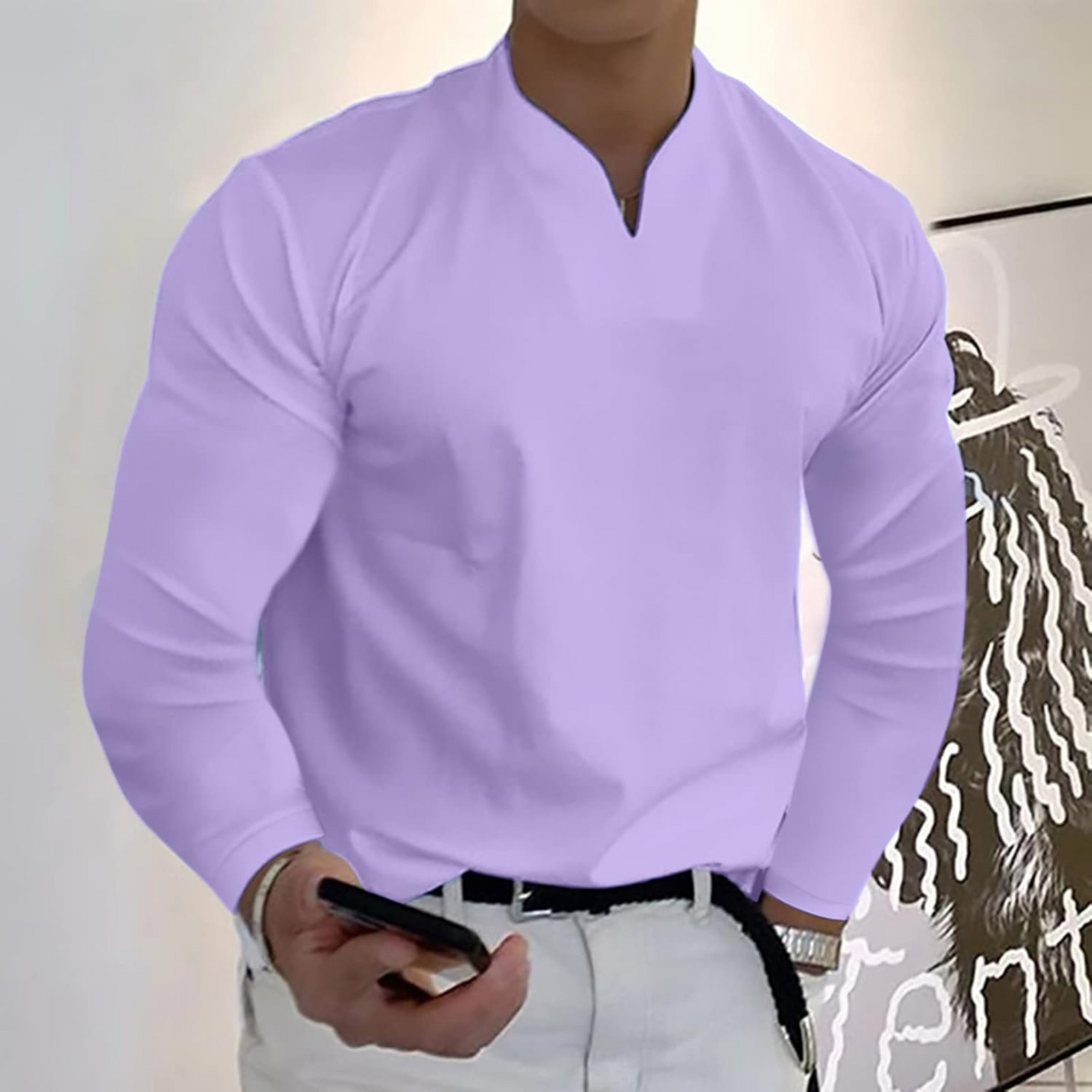 Polo Homme Manches Longues Col V 1