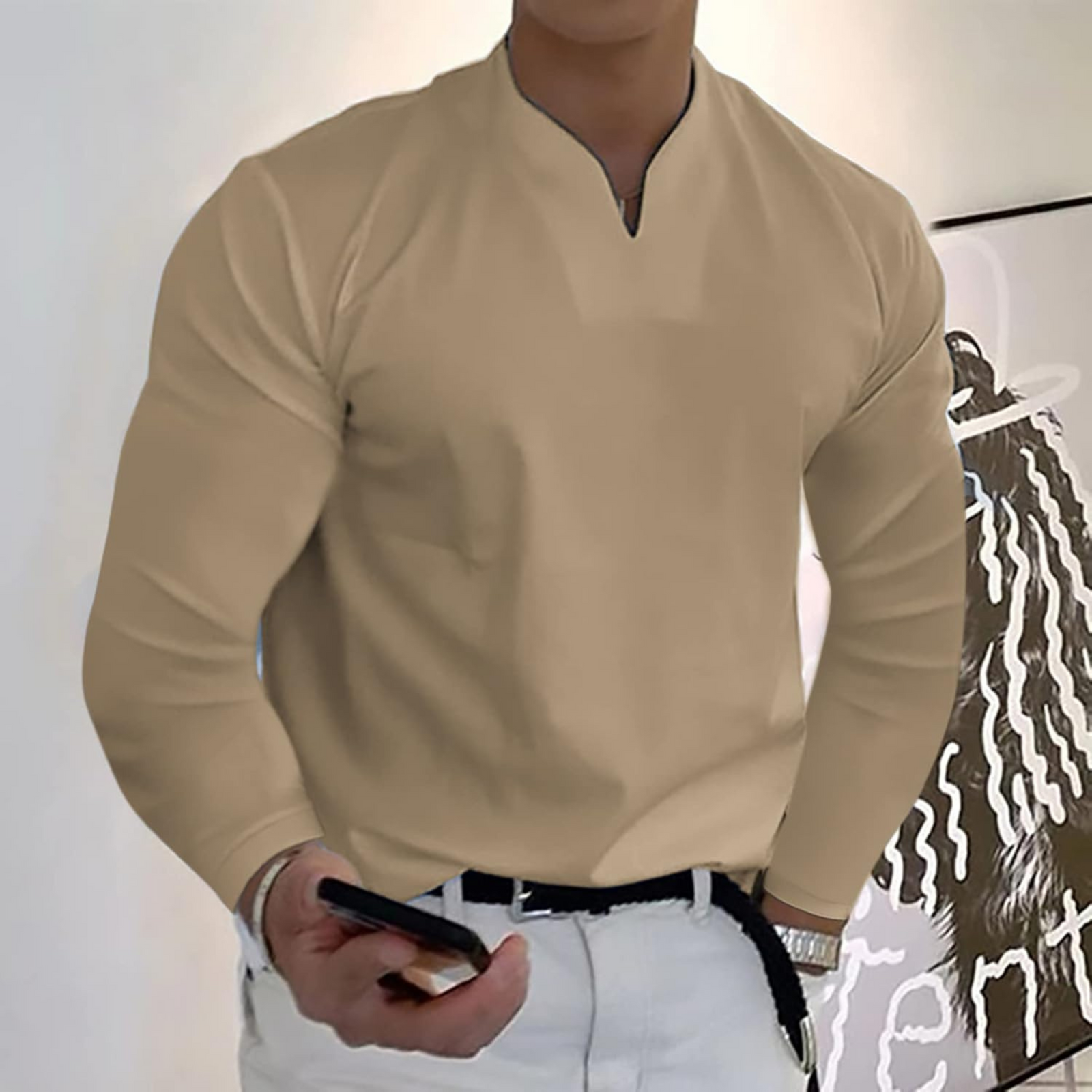 Polo Homme Manches Longues Col V 2
