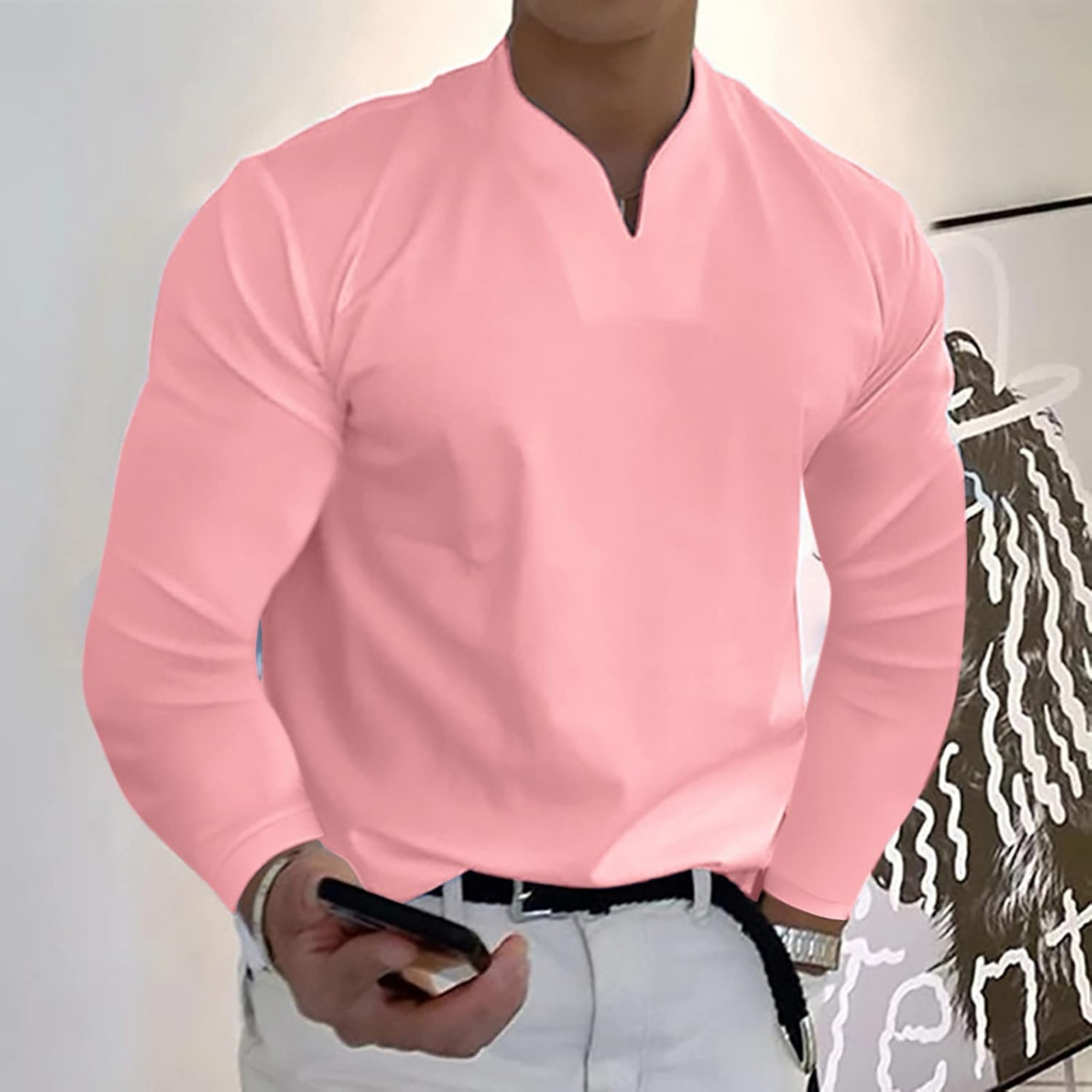 Polo Homme Manches Longues Col V 3