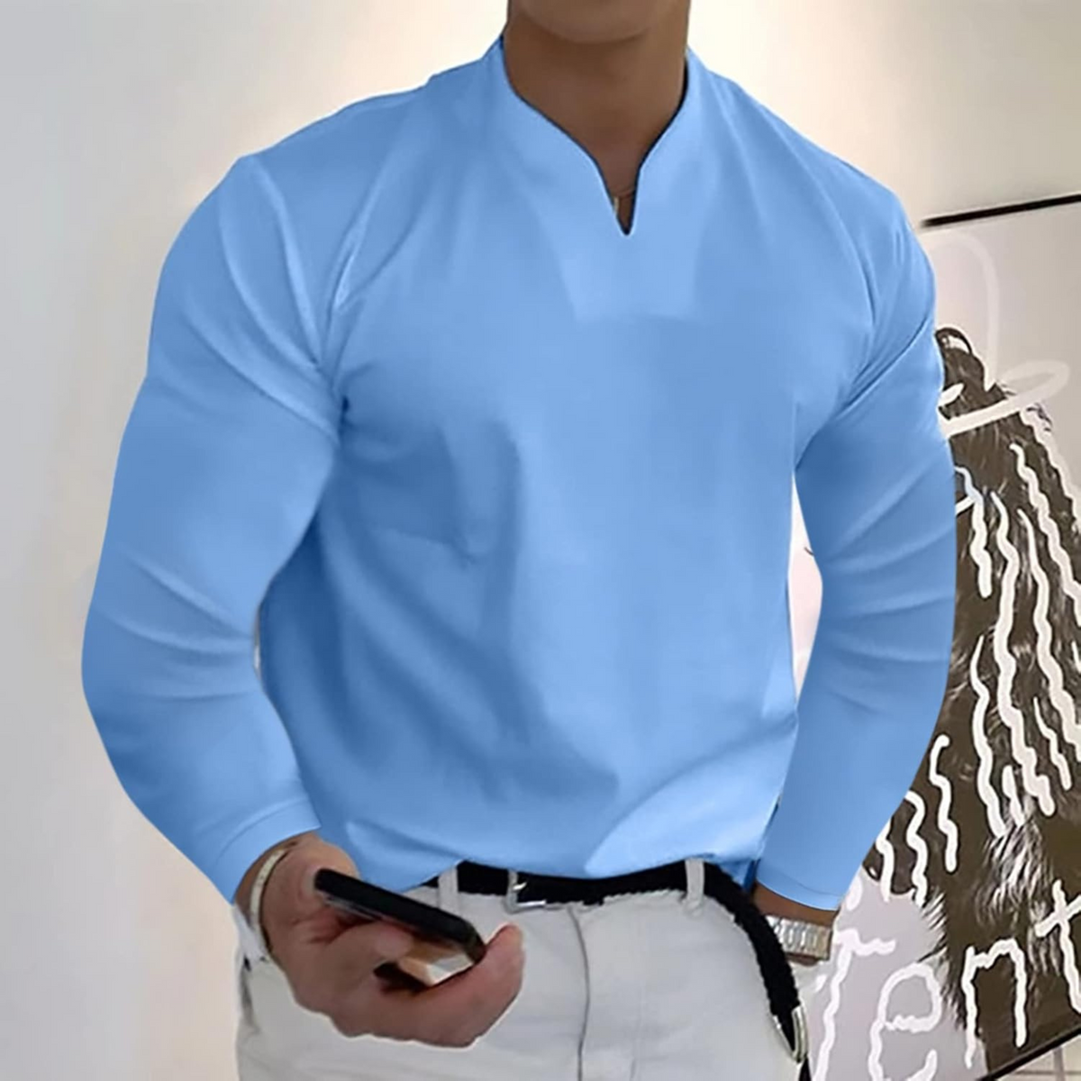 Polo Homme Manches Longues Col V 4