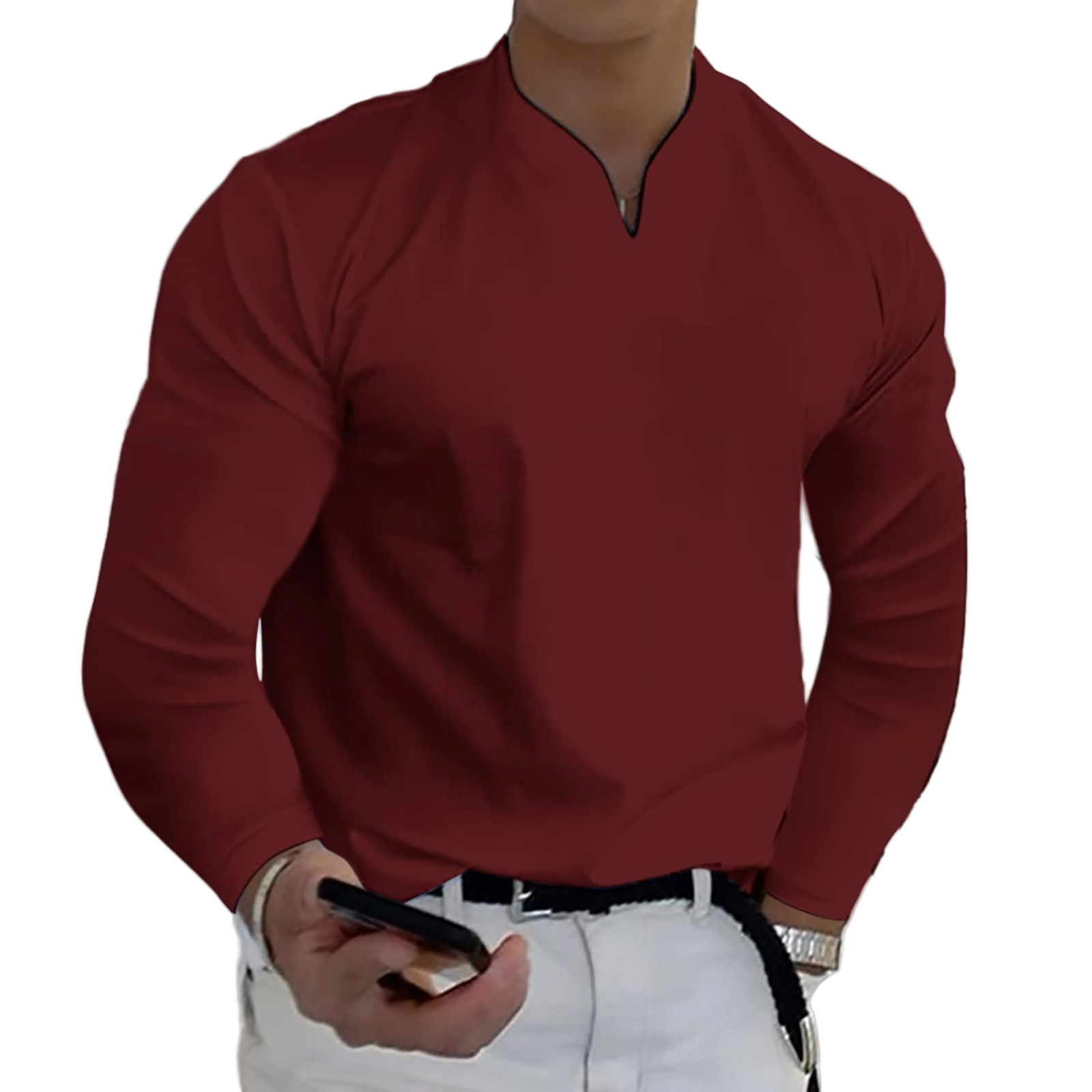 Polo Homme Manches Longues Col V 6