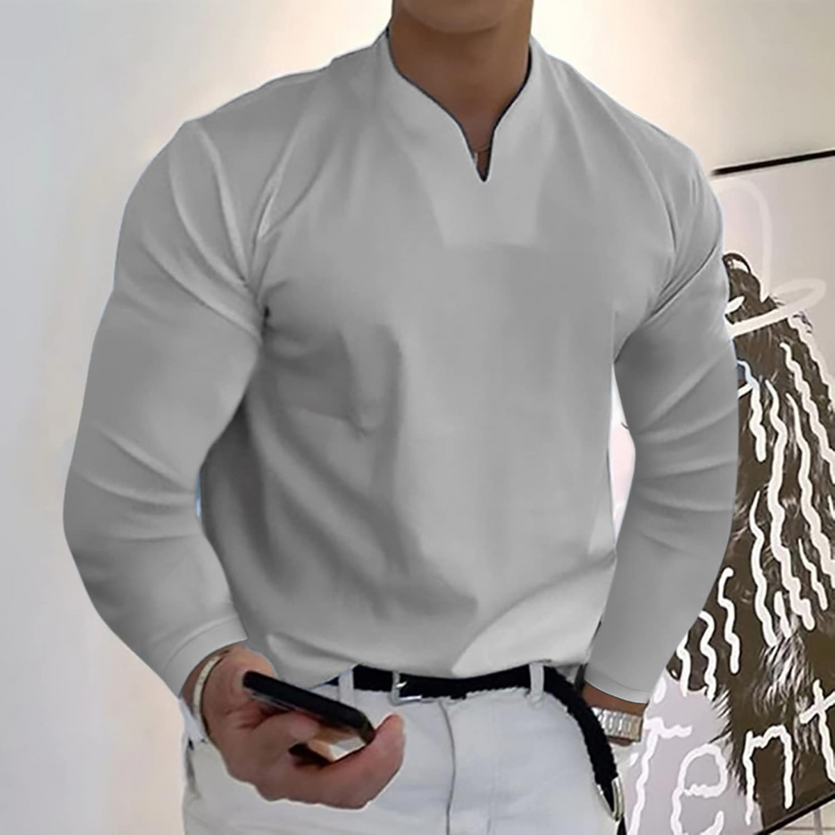 Polo Homme Manches Longues Col V 7