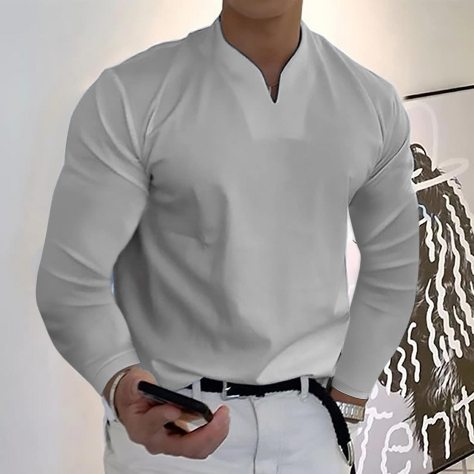 Polo Homme Manches Longues Col V 7