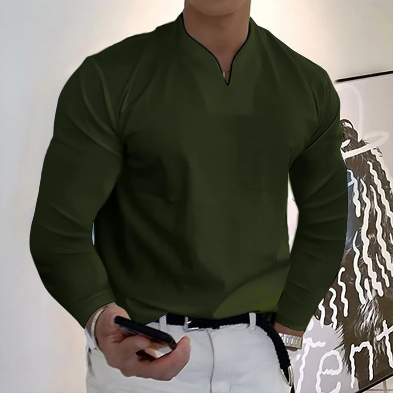 Polo Homme Manches Longues Col V 8