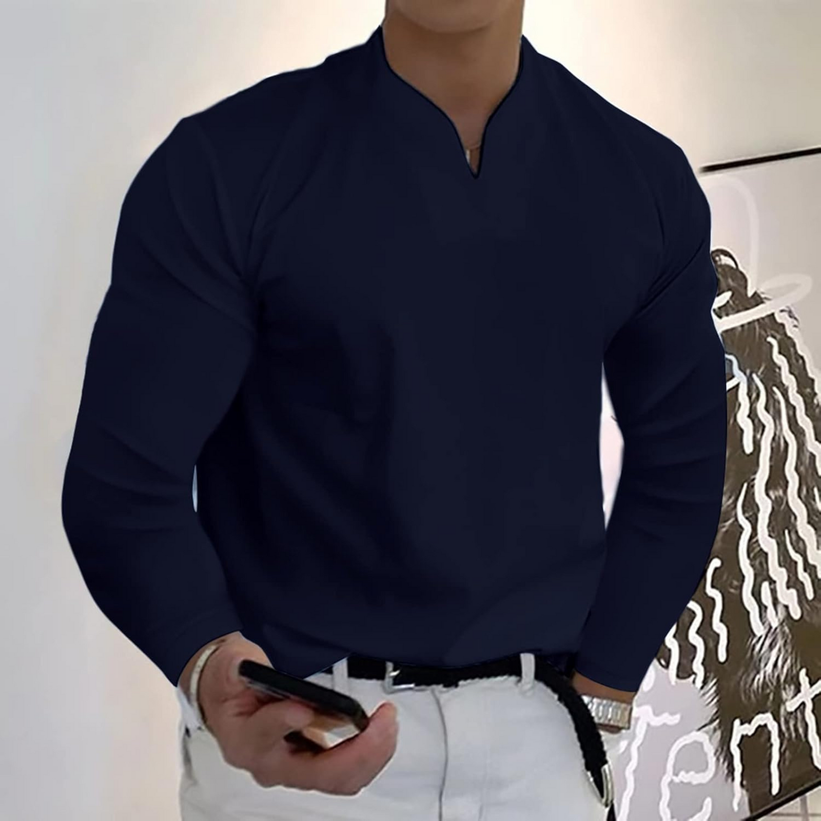 Polo Homme Manches Longues Col V 9