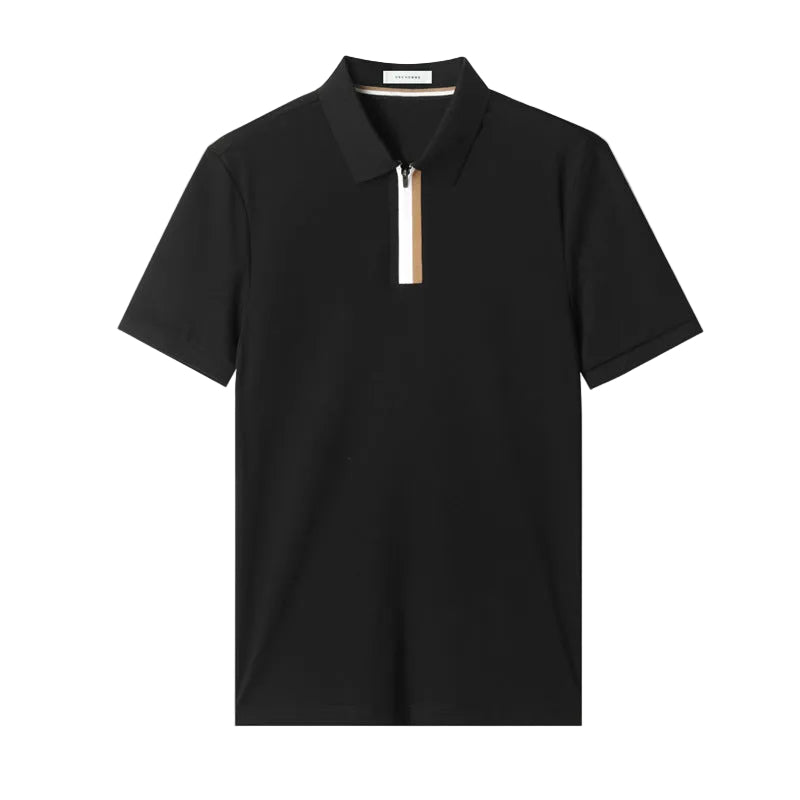 Polo Homme Moderne Col Zippé Rayures Bicolores 1