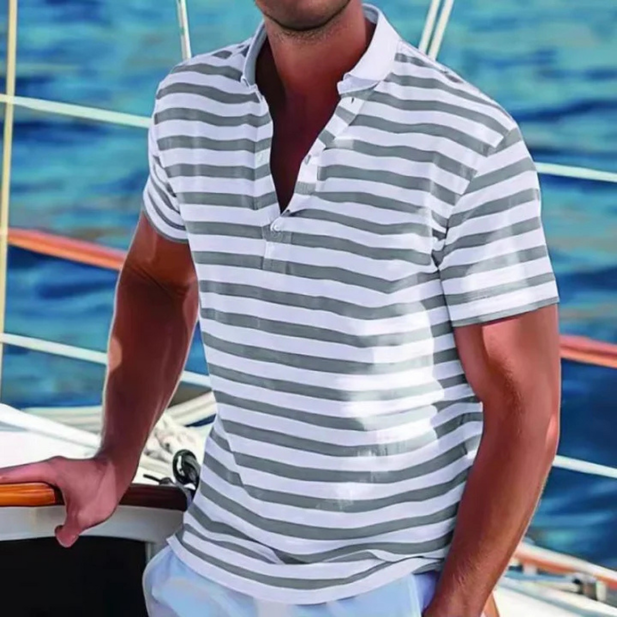 Polo Homme Style Marin Rétro Ajusté 0