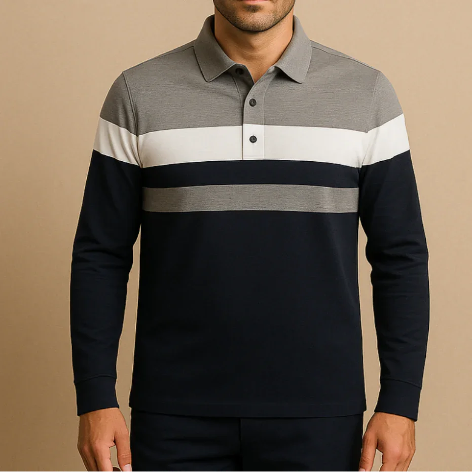 Polo à manches longues pour hommes à rayures 5
