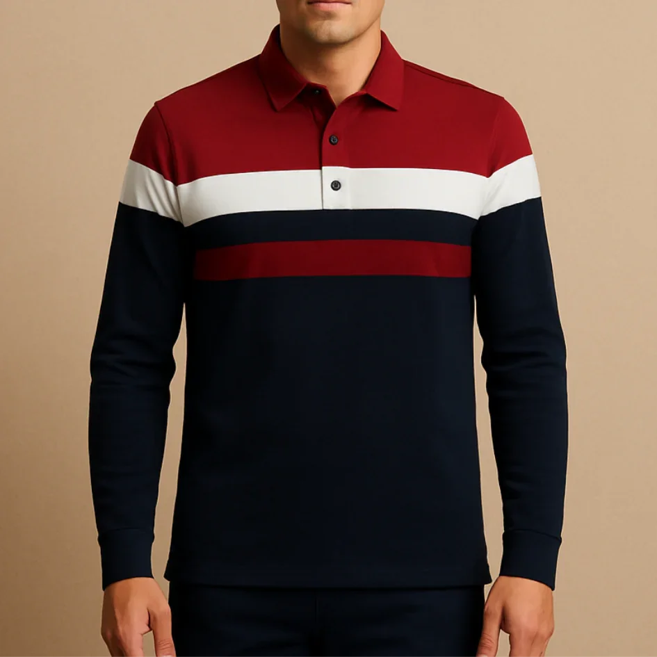 Polo à manches longues pour hommes à rayures 7