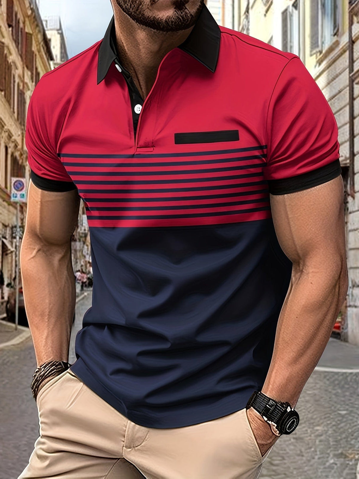 Polo d'été à rayures pour homme décontracté 7