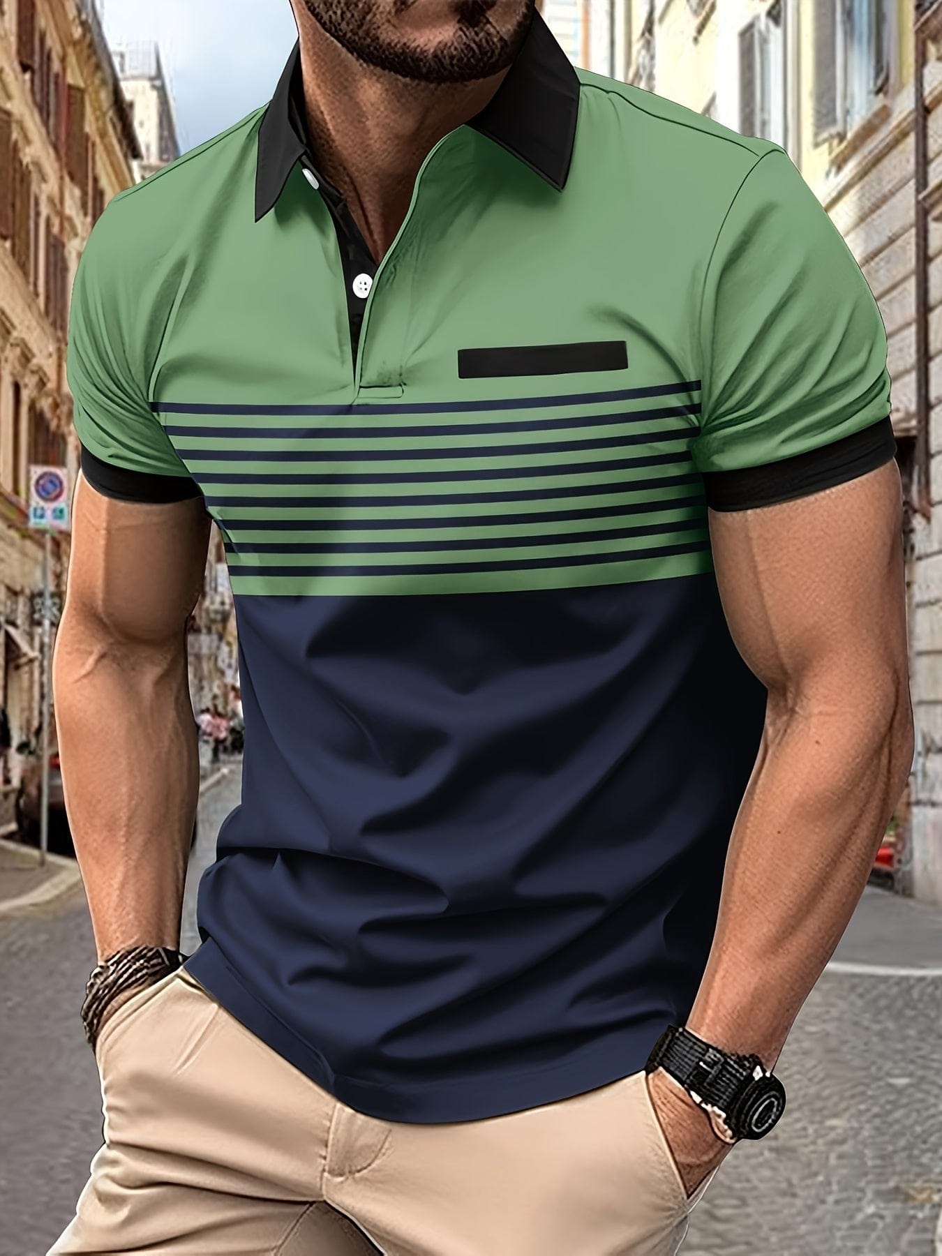 Polo d'été à rayures pour homme décontracté 8