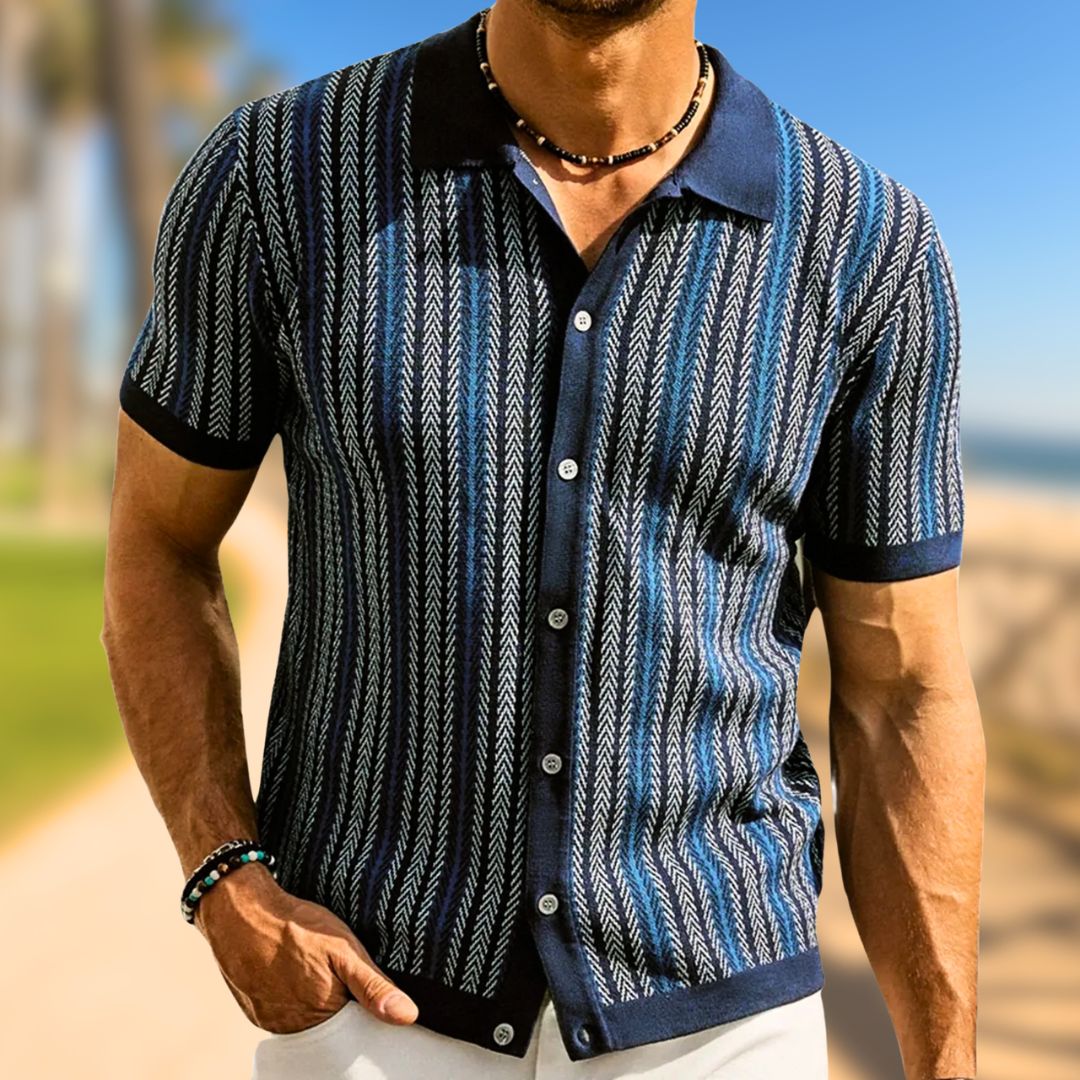 Polo pour Homme à Boutons Chevron en Tissu Respirant 1