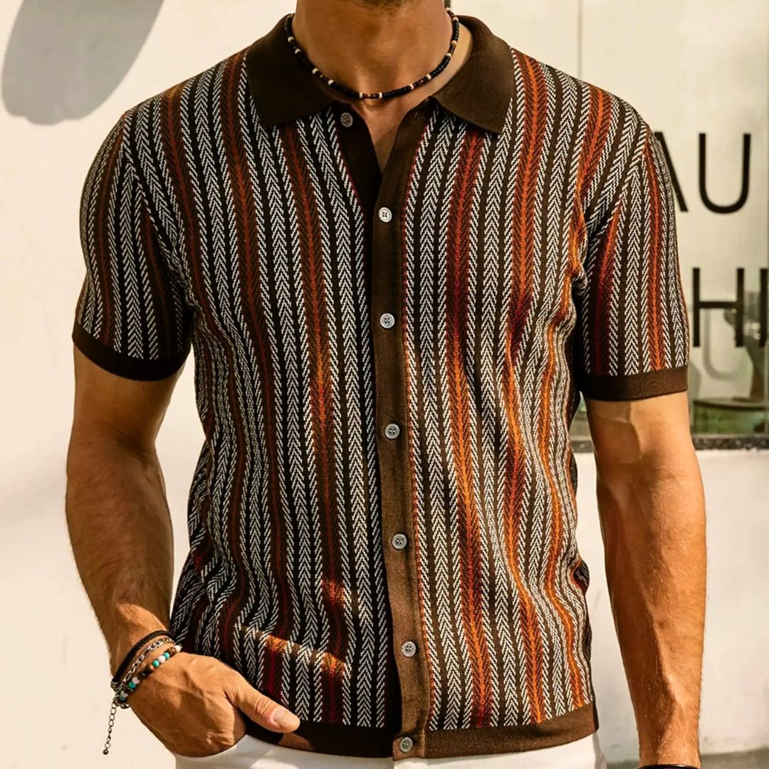 Polo pour Homme à Boutons Chevron en Tissu Respirant 2