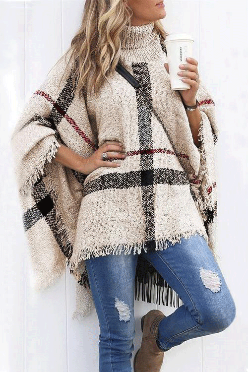 Poncho Classique Color Block pour Femme 1