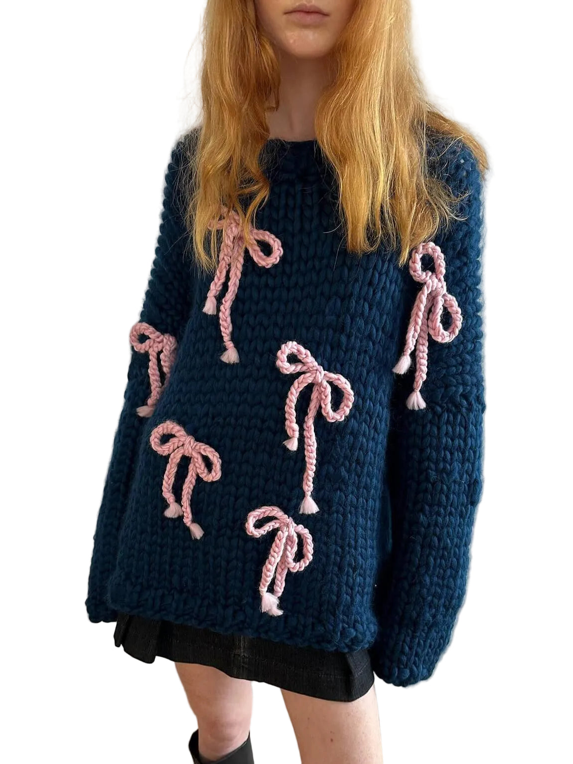 Pull Ample Femme Col Ras Du Cou Avec Nœud 0
