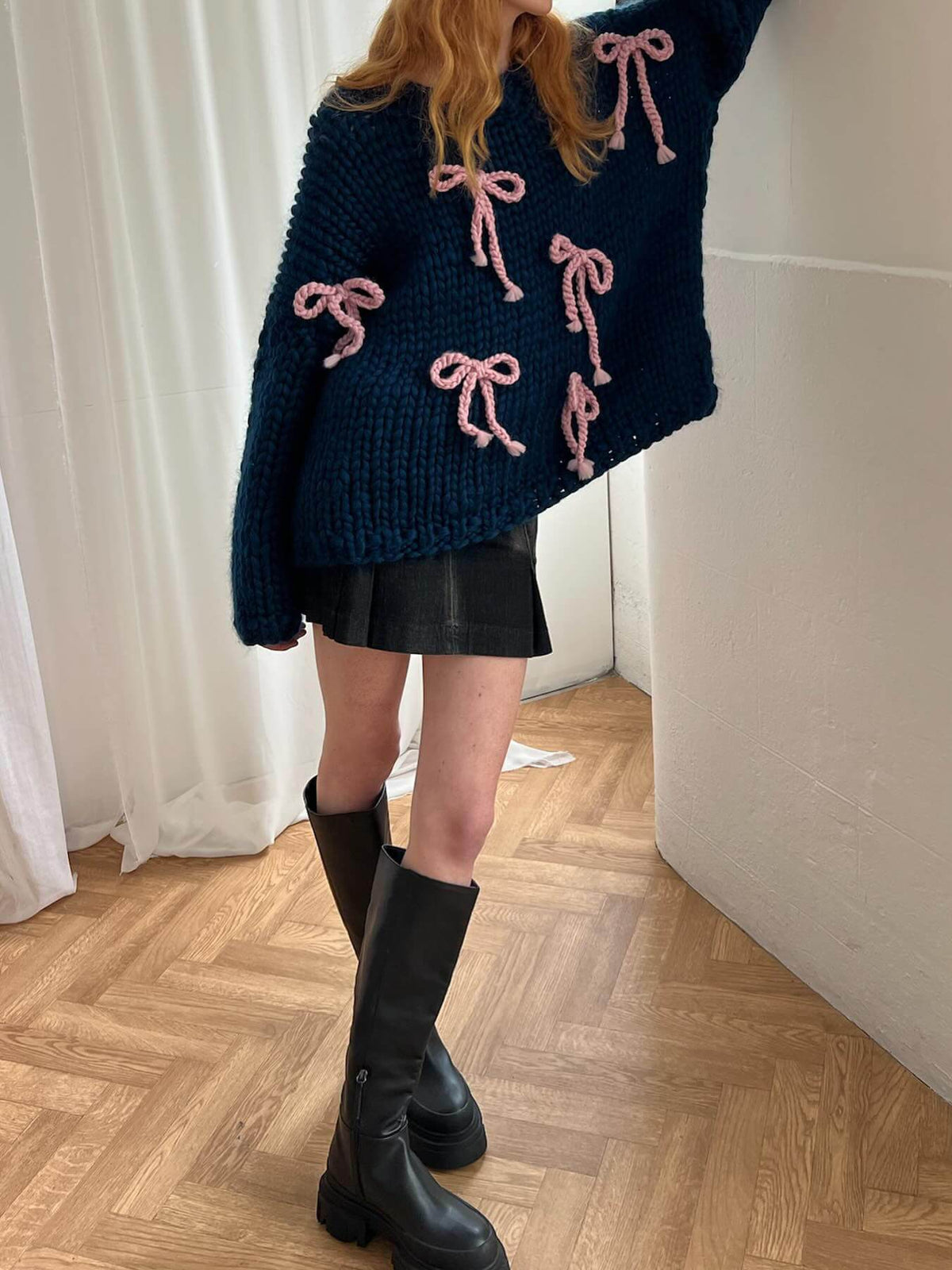Pull Ample Femme Col Ras Du Cou Avec Nœud 2