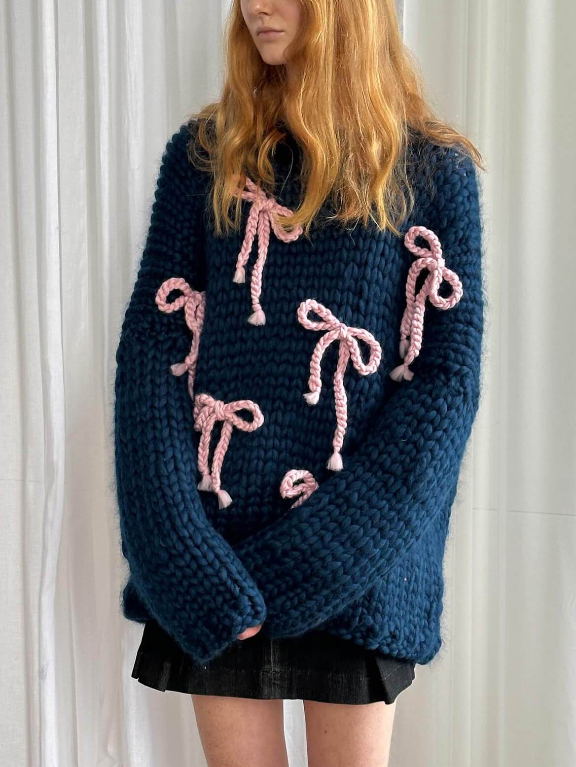 Pull Ample Femme Col Ras Du Cou Avec Nœud 3