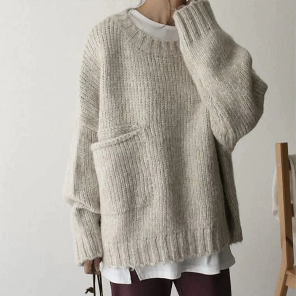 Pull Ample à Manches Longues avec Poche 0