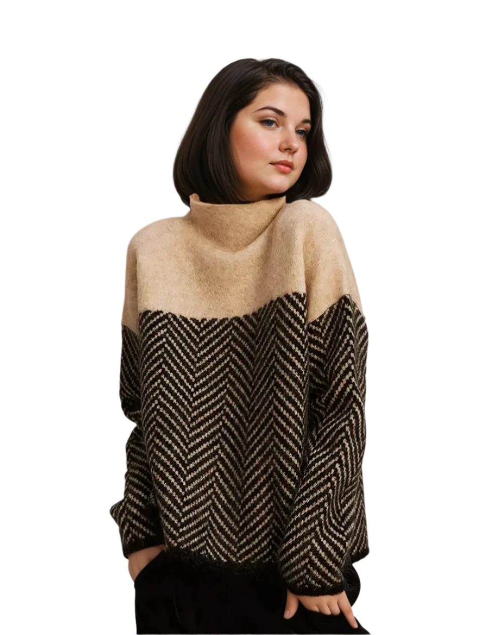 Pull Col Roulé à Motifs pour Femme en Mélange de Fibres 0