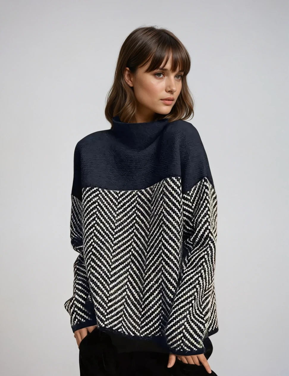 Pull Col Roulé à Motifs pour Femme en Mélange de Fibres 1
