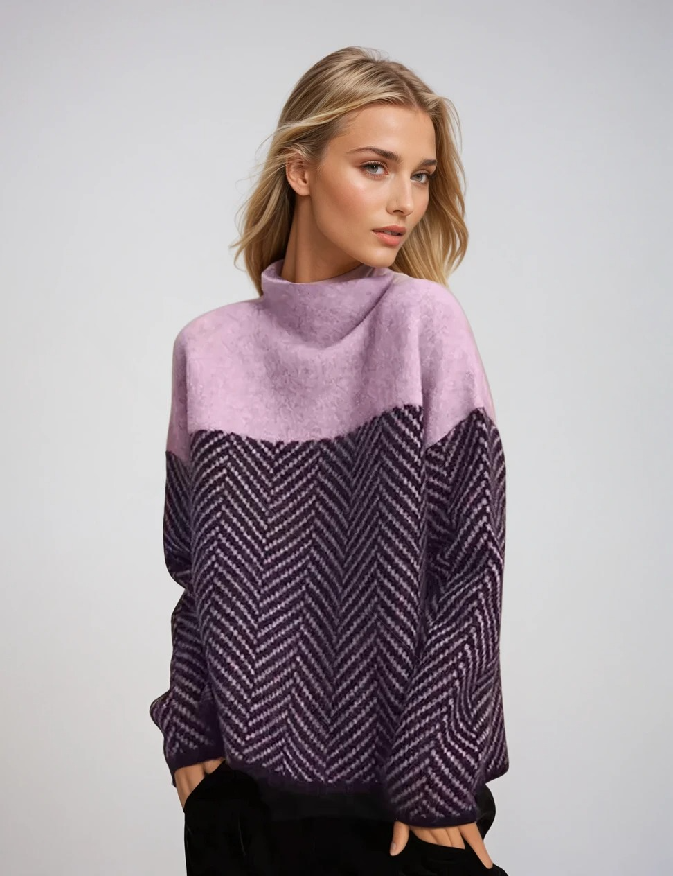 Pull Col Roulé à Motifs pour Femme en Mélange de Fibres 2