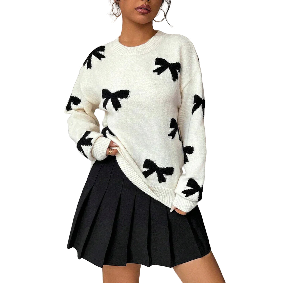 Pull Décontracté Femme avec Détail Nœud 0