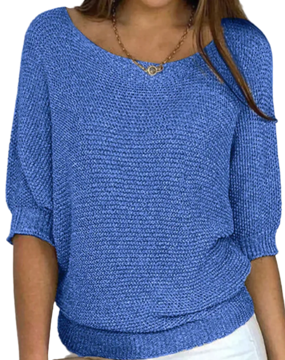 Pull Femme Ajusté à Col Rond et Manches Mi-Longues 0
