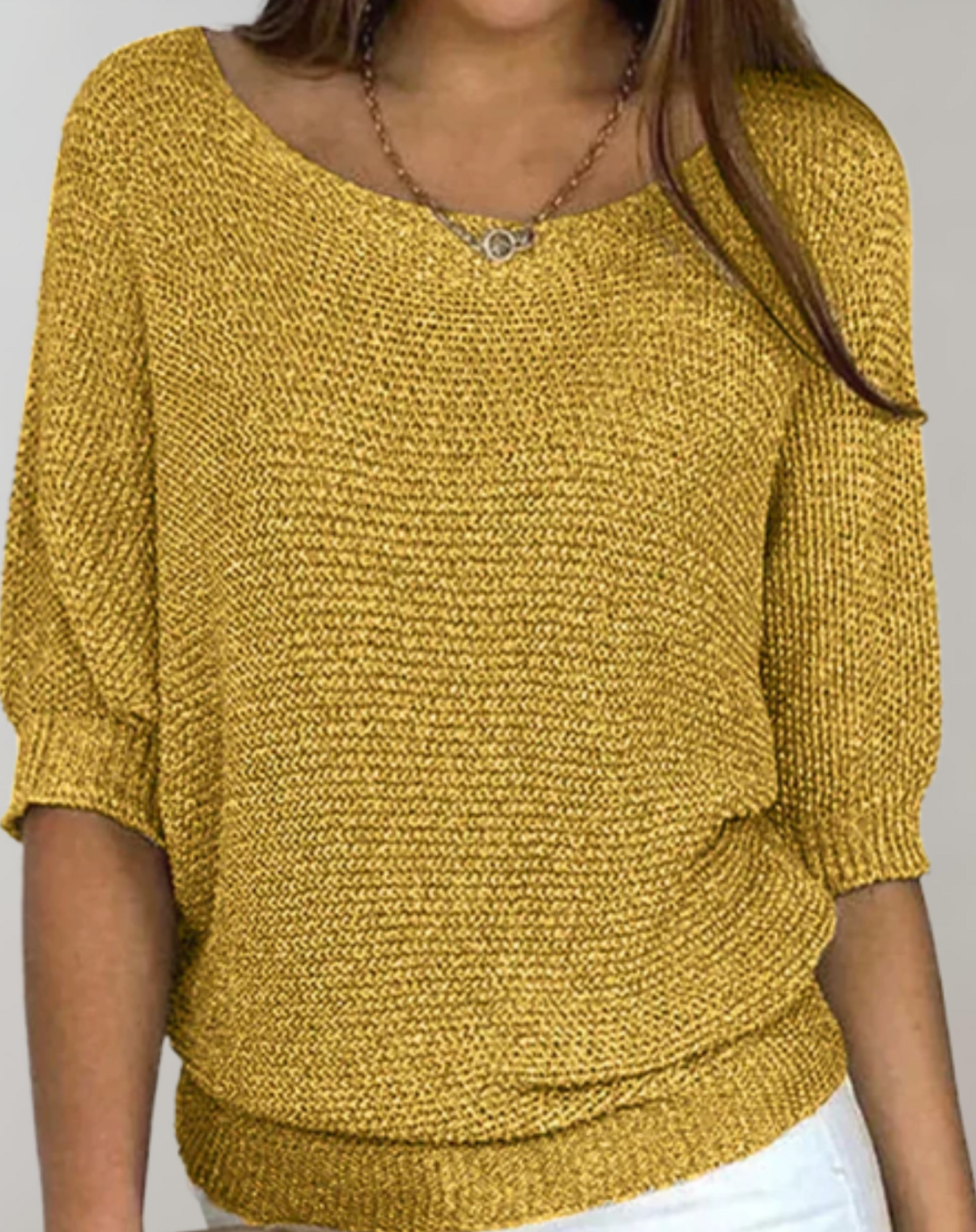 Pull Femme Ajusté à Col Rond et Manches Mi-Longues 2