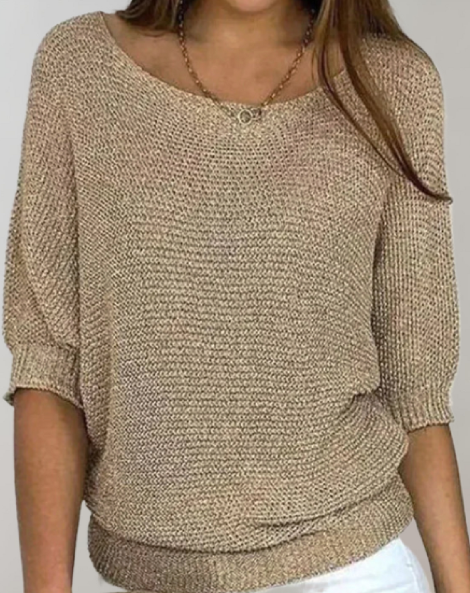 Pull Femme Ajusté à Col Rond et Manches Mi-Longues 3