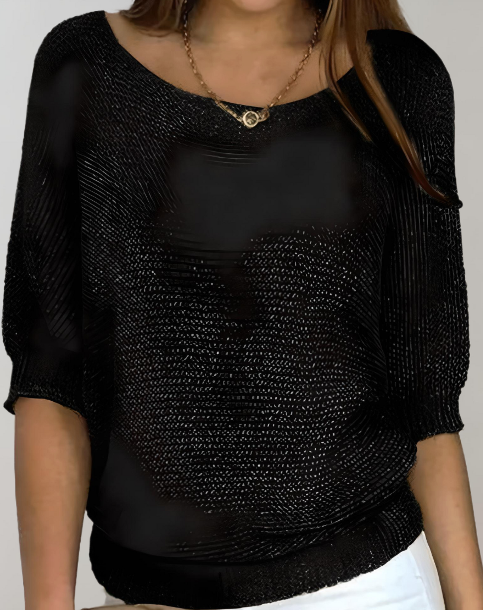 Pull Femme Ajusté à Col Rond et Manches Mi-Longues 4