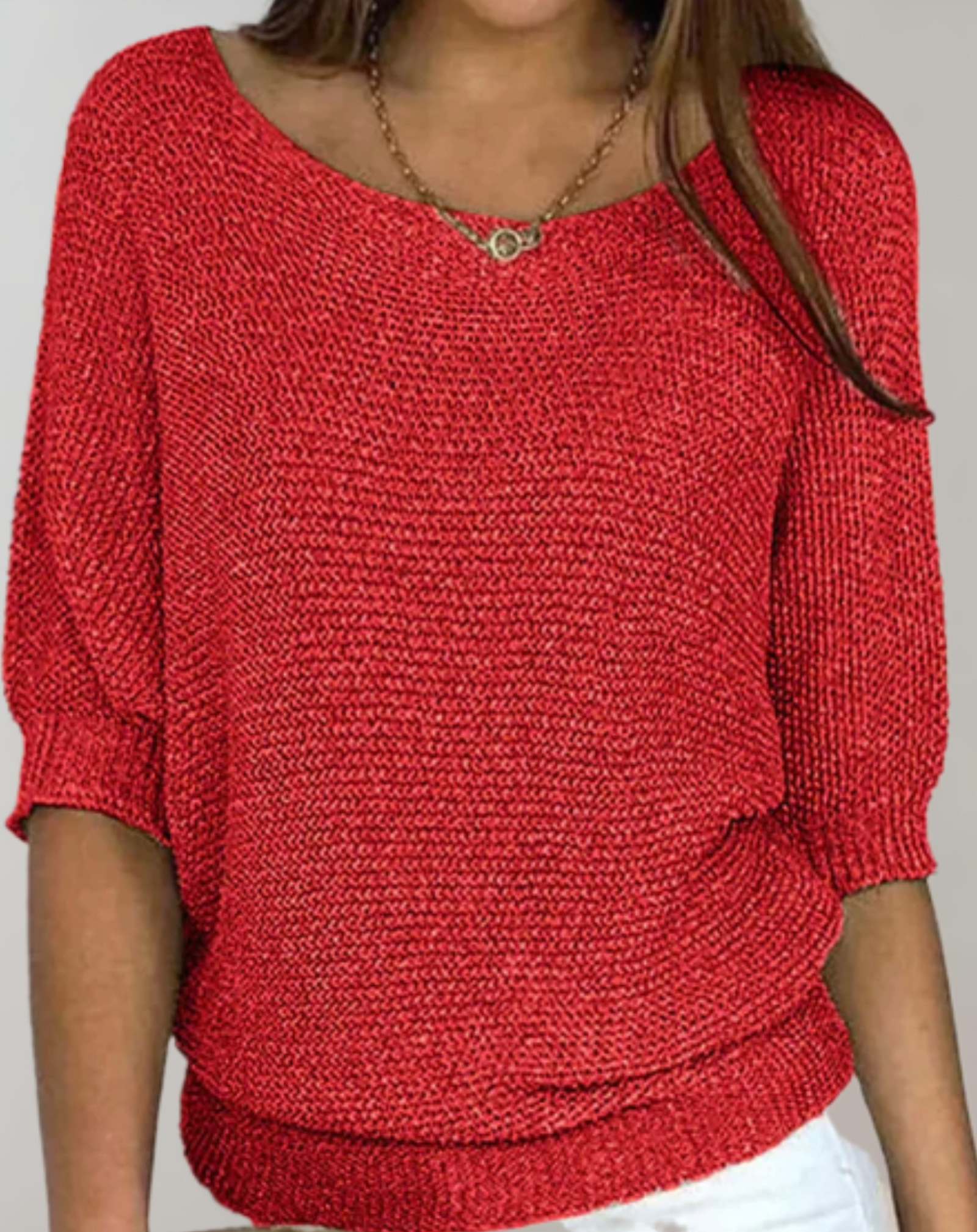 Pull Femme Ajusté à Col Rond et Manches Mi-Longues 5