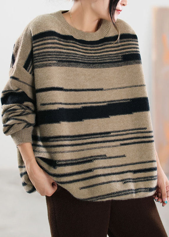 Pull Femme Ample Rayé Kaki 0