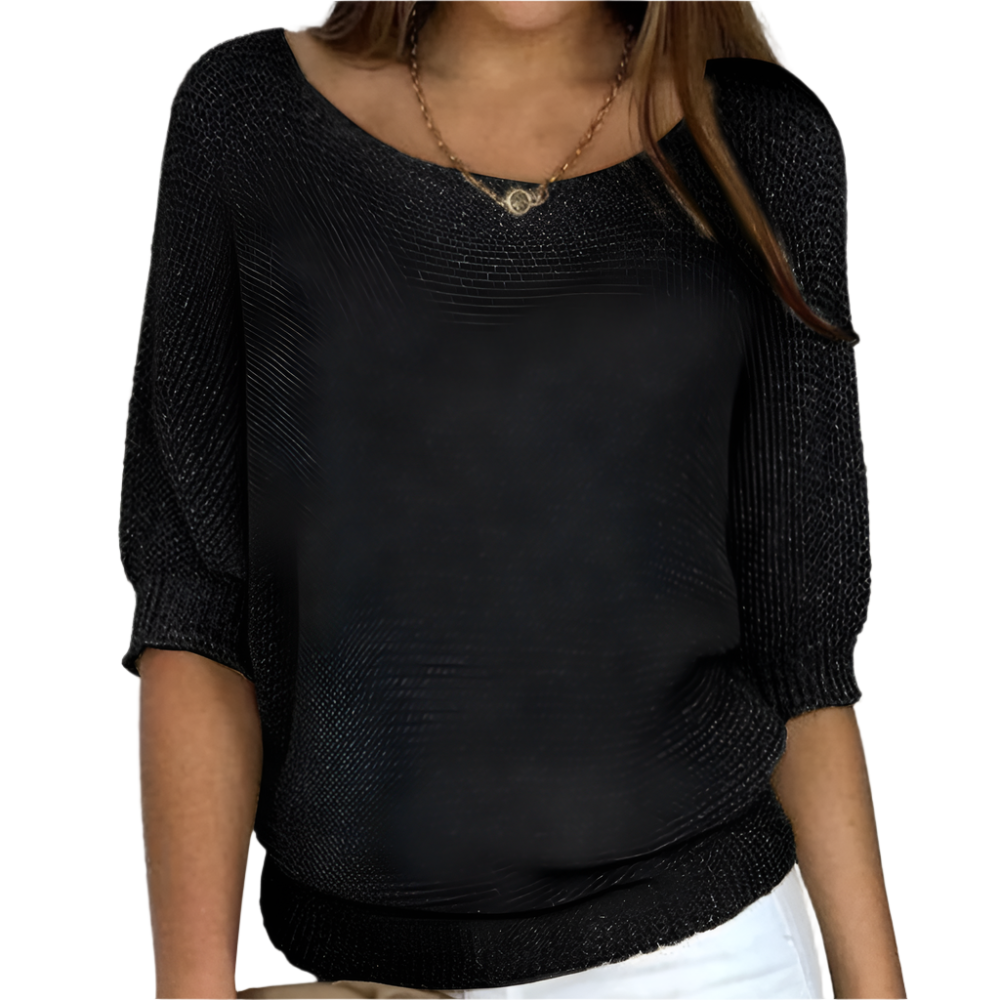 Pull Femme Basique Col Rond Manches 3/4 Tissu Doux et Texturé 0