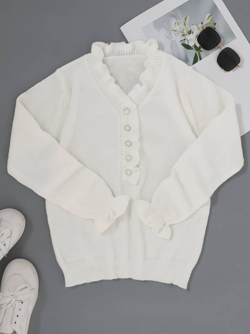 Pull Femme Chic à Col V en Matériaux Luxueux