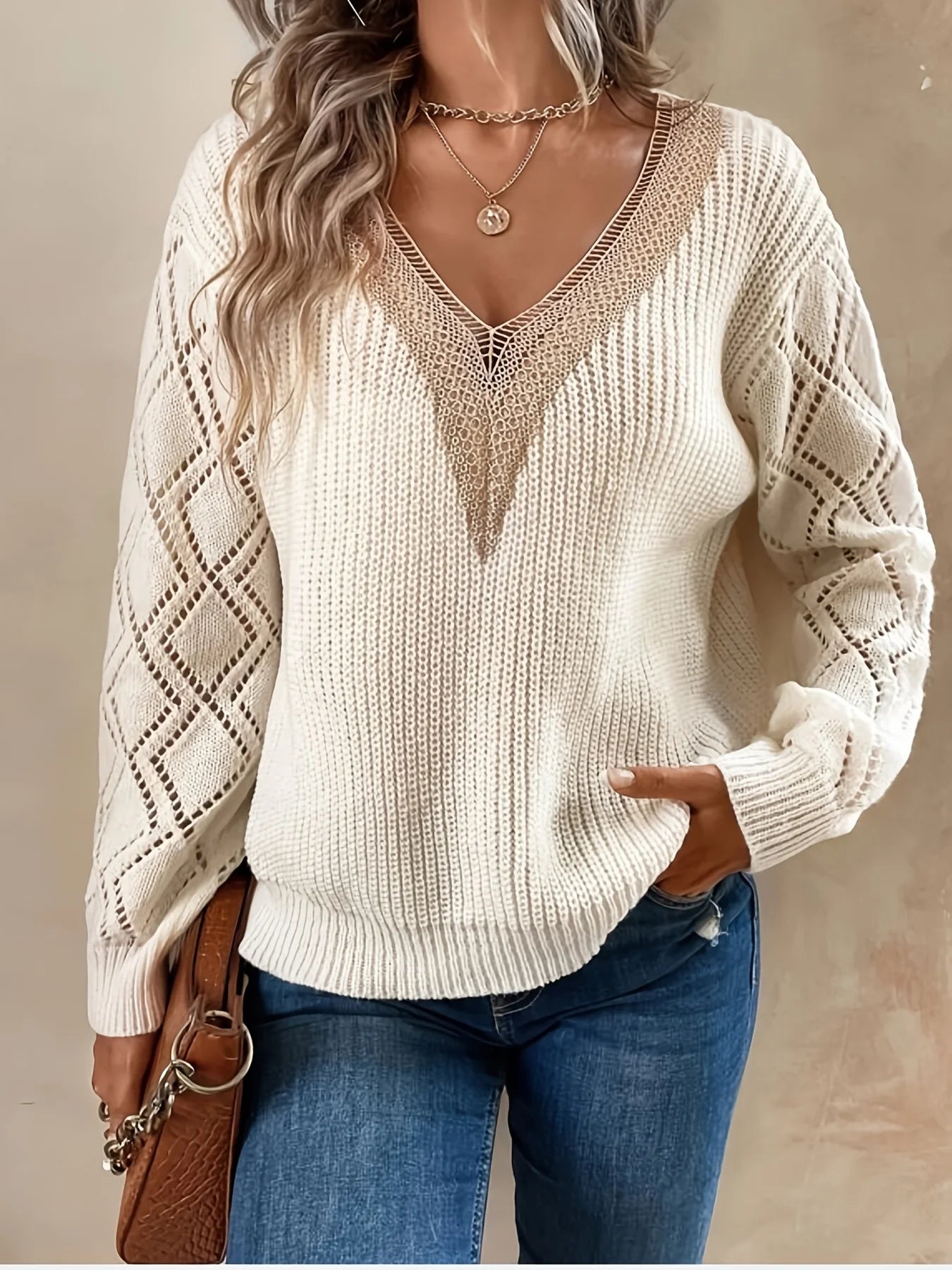 Pull Femme Col En V Ajouré Chic 0